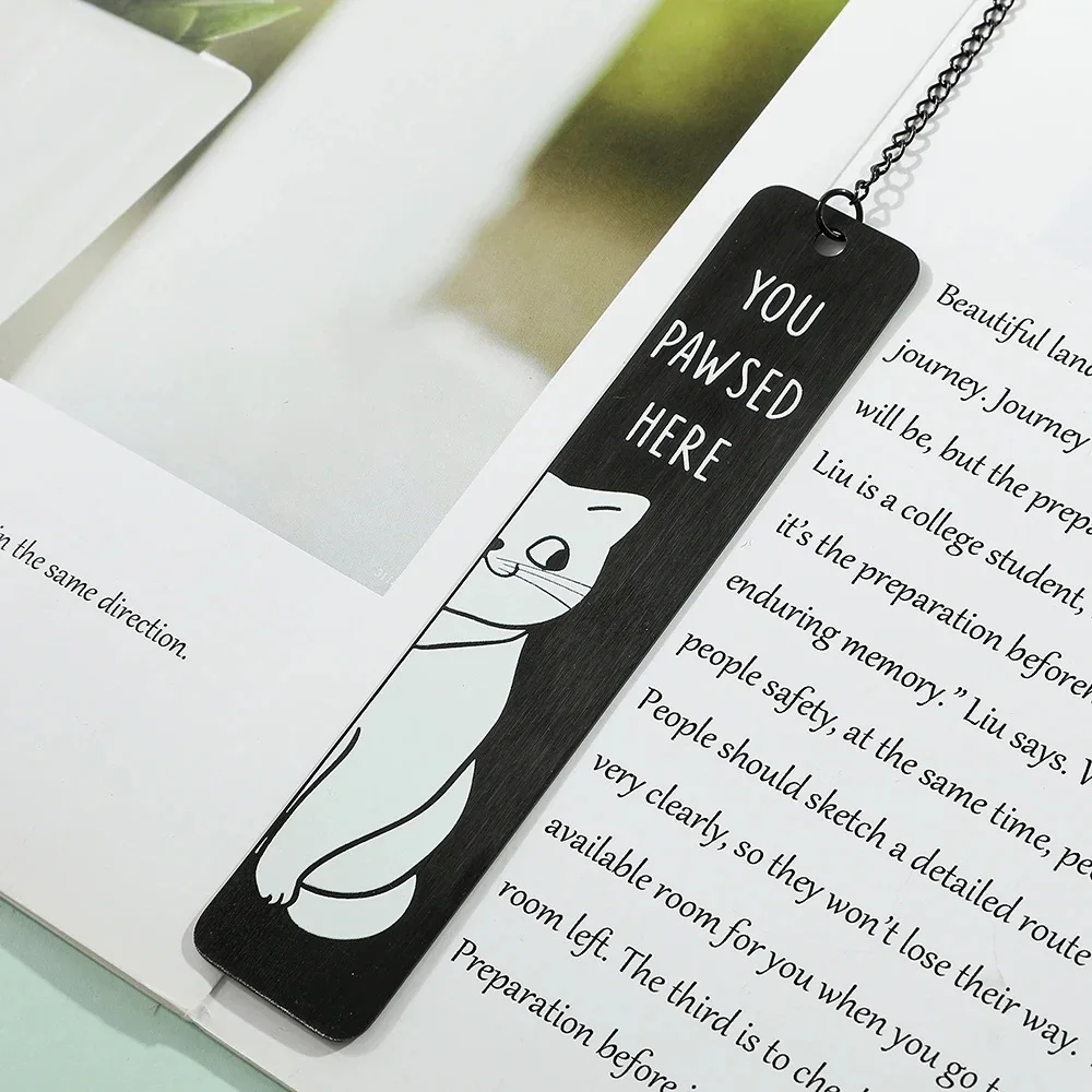 New Metal Bookmarks Stainless Steel Letter Bookmark for Books Cartoon Long Chain Cat Pendant Bookmark Student Stationery Gift