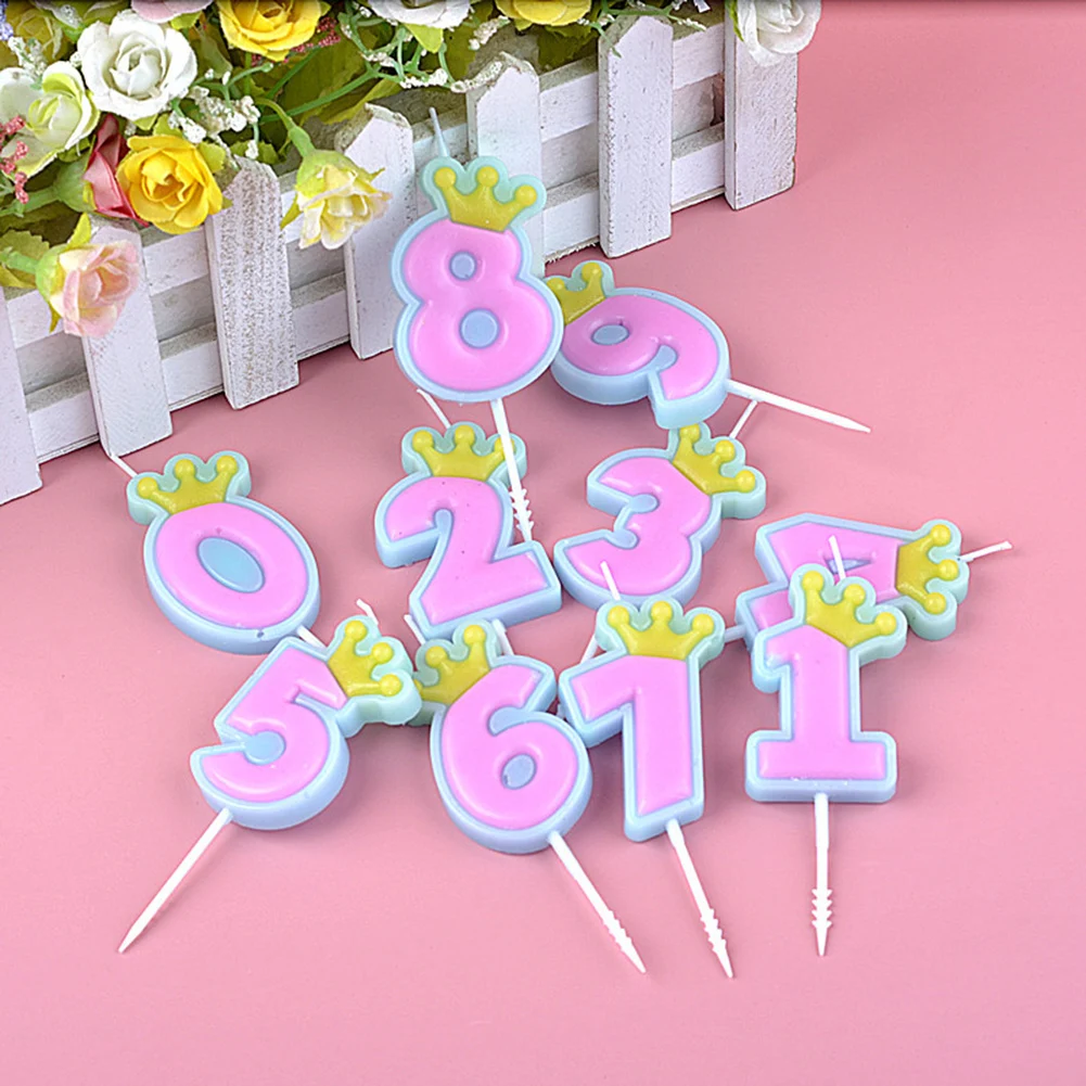 1 Pcs Cute Candy Color Happy Birthday Number Candles 0-9 For Kids Adult Girls Birthday Party Crown Candles Cake 2022 New