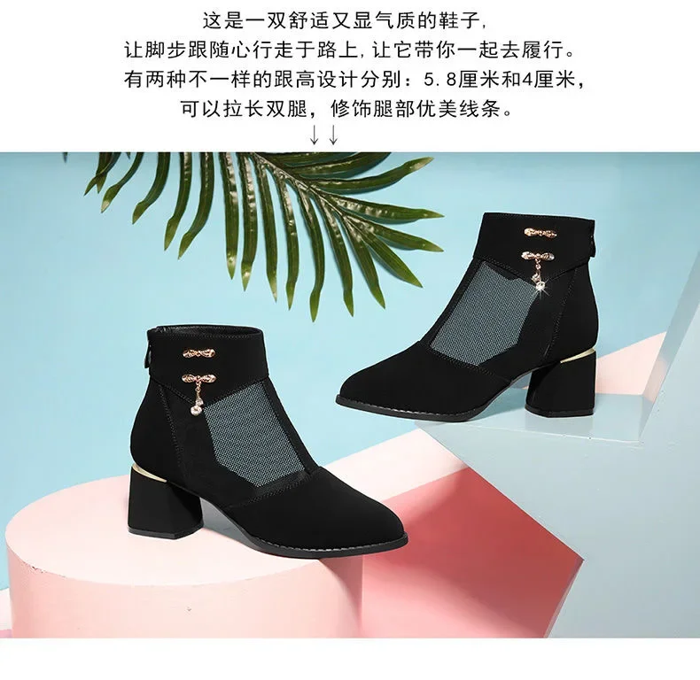 New Cool Boots Women Ankle Boot Hollow Sandals Fashion High heels Woman Excellent Ladies Shoes Mesh Female Shoe Botines Mujer