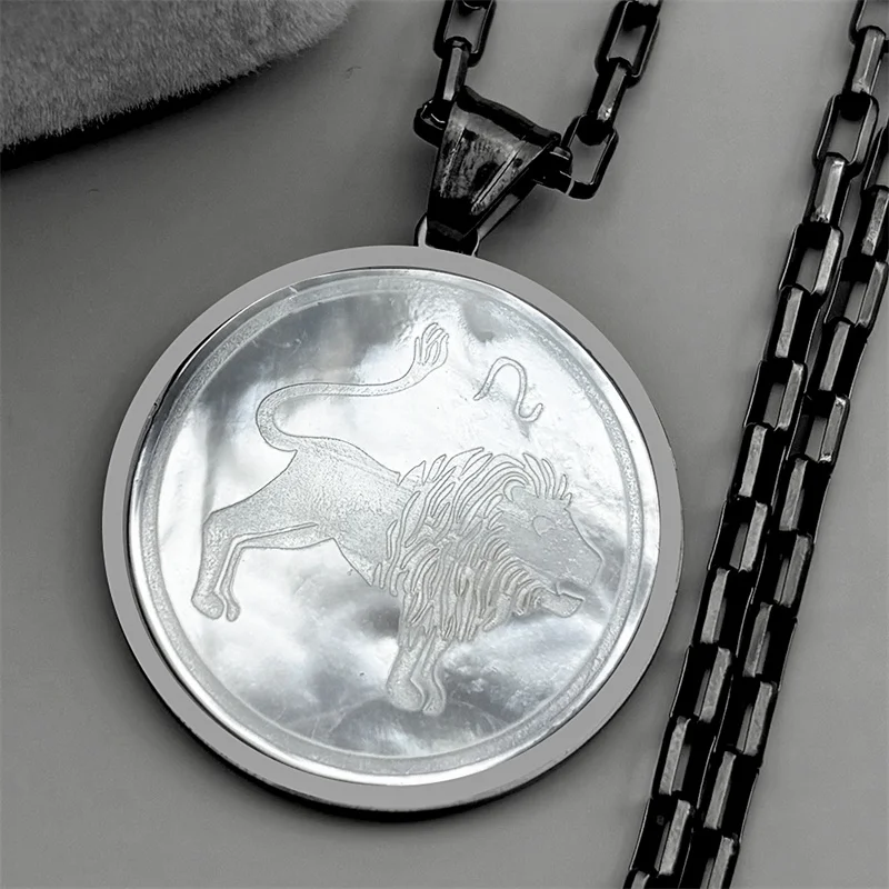 

12 Constellation Zodiac Leo Lion Pendant Necklace For Women Men Stainless Steel Shell Fashion Sign Male Hiphop Chain Jewelry