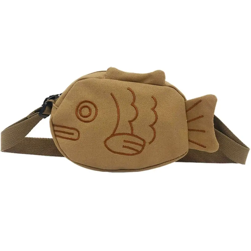 

Canvas Taiyaki Crossbody Bag Large Capacity Messenger Bag Cartoon Shoulder Bag Japanese Style Multifunctional Storage Bag Travel