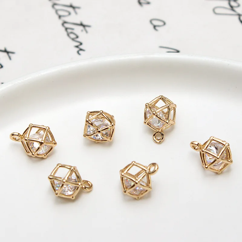 1pcs Copper Inlaid Zircon Hollow Rhinestones Geometric Polygon Pendant Diy Jewelry Earrings Bracelet Necklace Material Charms