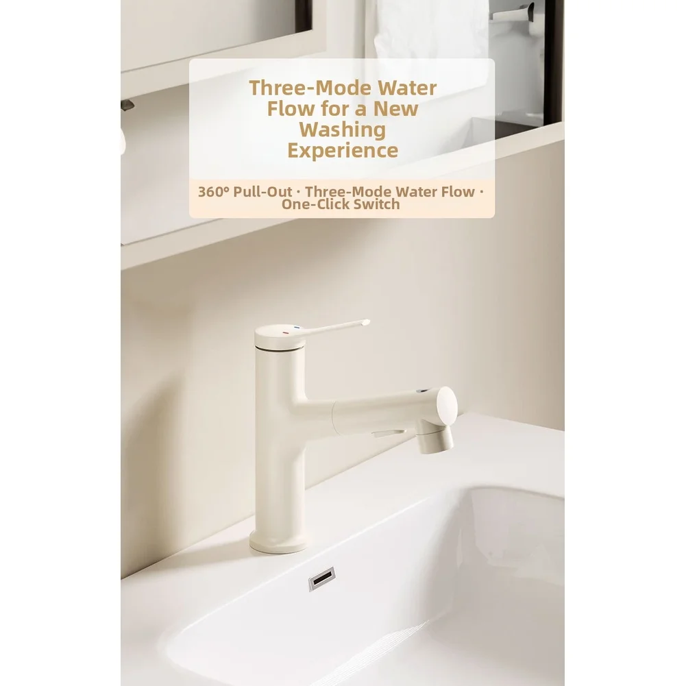 Modern Pull Out Faucet for Bathroom For Basin Brass Construction 3 Function Spray Bubble Shower Upflow 17.8x10.3x17.5cm
