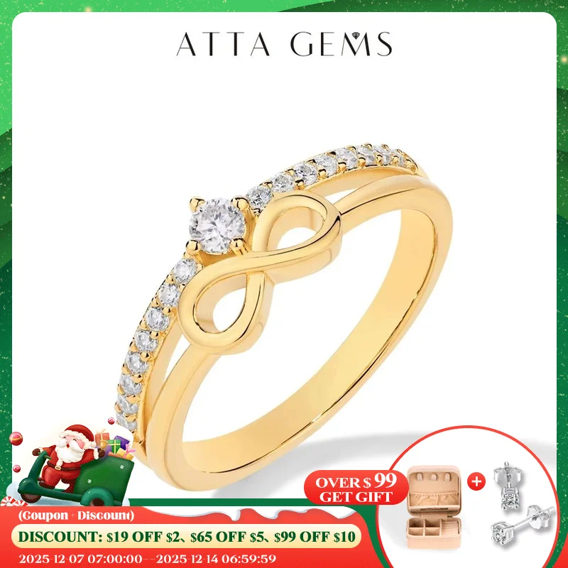 

ATTAGEMS Yellow Gold Plated D Color Moissanite Diamond Rings for Women S925 Silver Love Link Engagement Wedding Festival Jewelry