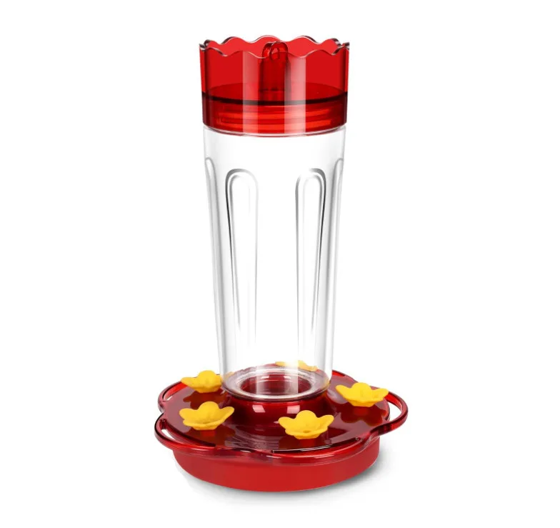 Comederos de plástico para colibríes para colgar al aire libre a prueba de hormigas y abejas, comedero para colibríes rojo con 5 puertos de alimentación y perchas