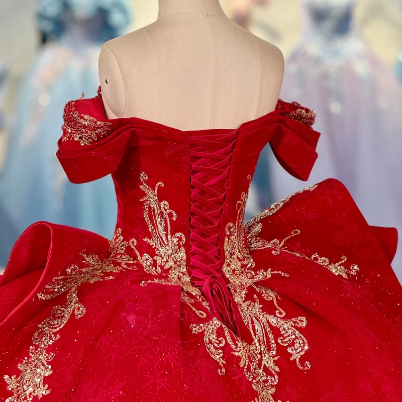 Vestidos quinceanera vermelhos fora do ombro, apliques dourados, renda, miçangas, cristal, festa de aniversário, doce 16, 15 de anos
