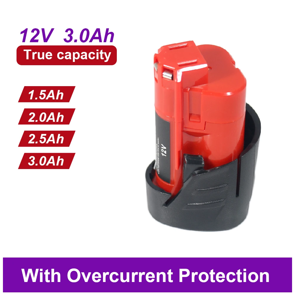 

For Milwaukee M12 Battery 12V 3.0Ah 3000mAh,Compatible Milwaukee M12 XC 48-11-2410 48-11-2420 48-11-2411 Tools Battery