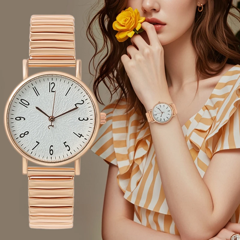 Elegant Fashion Business Luxury Women Ladies Quartz Watches Alloy Elastic Strap Wristwatches