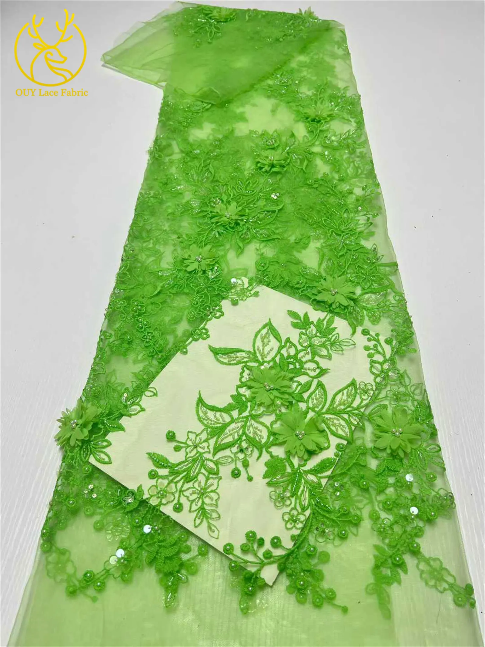 5 yards Afrikaanse kralen pailletten kant tule stof Franse 3D bloemen borduurwerk applicatie kant stof voor jurken naaien materiaal