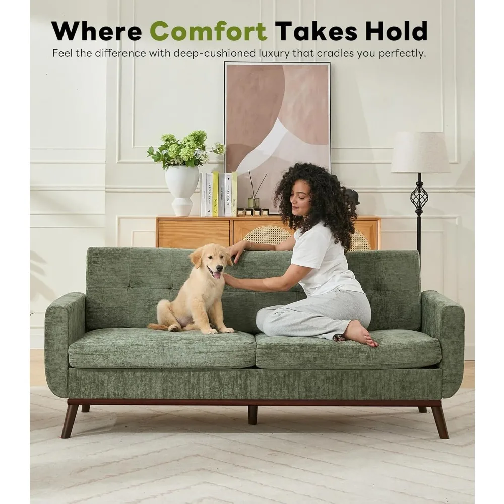 أريكة بمقعدين حديثة لمنتصف القرن لغرفة المعيشة، منجد بأزرار، مقاس صغير، 77.2 وات، أرائك ديكور حديثة #3