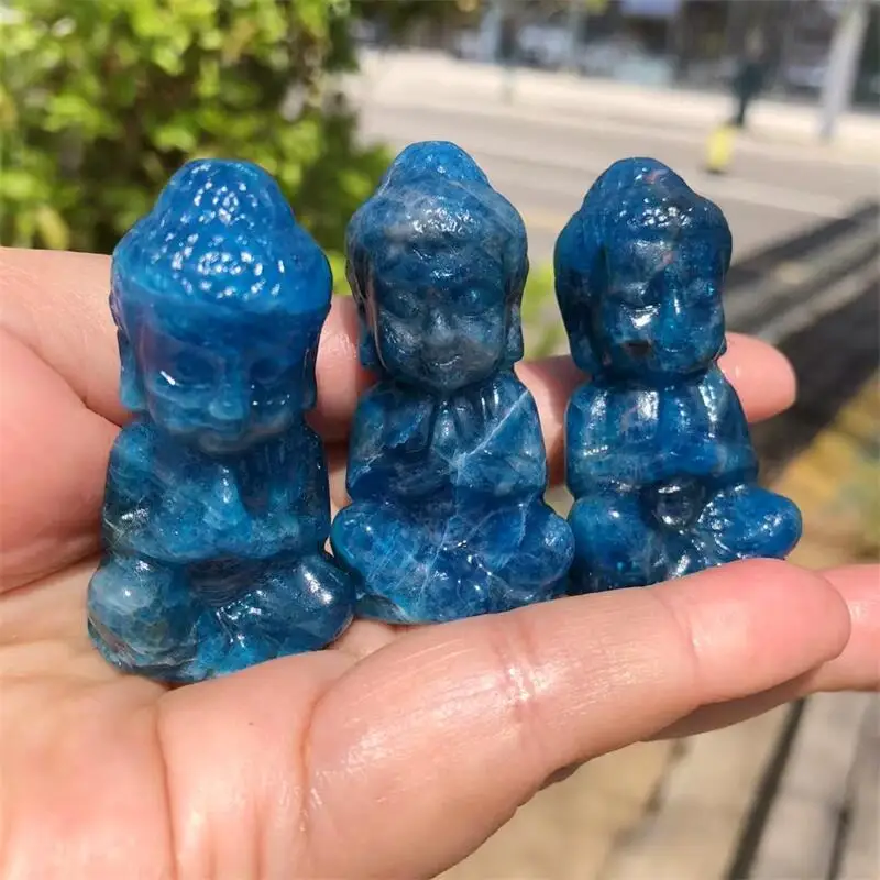 

Natural Blue Apatite Buddha Carving Figurine Ornament Feng Shui Craft Home Decor Stone Holiday Gift 1pcs