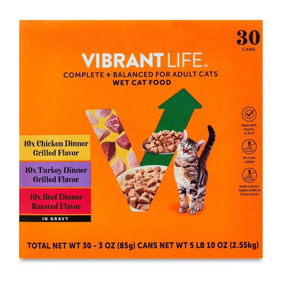 

Variety Pack Grilled Roasted Flavor in Savory Gravy Wet Cat Food for Indoor Cats, 3 oz Cans, 30 Count, High-Protein, Grain-Free