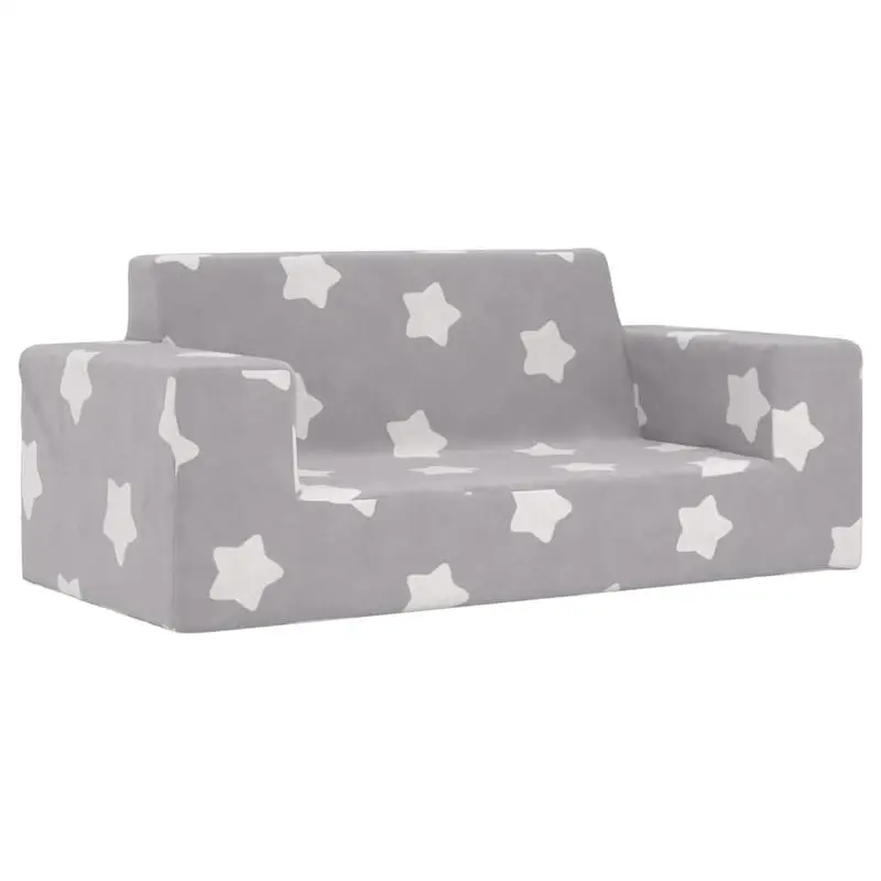 Kindersofa mit 2 Sitzen, Hellgrau, Sternenmuster, Weicher Plüsch