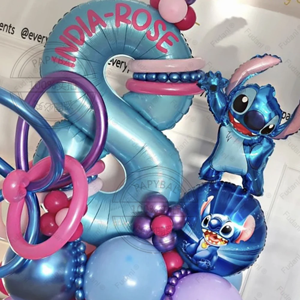 51Pcs Disney Lilo&Stitch Theme Blue Metal Latex Balloons 40'' Number 1-9th Foil Ball Baby Shower Kids Girl Birthday Party Decor image 3