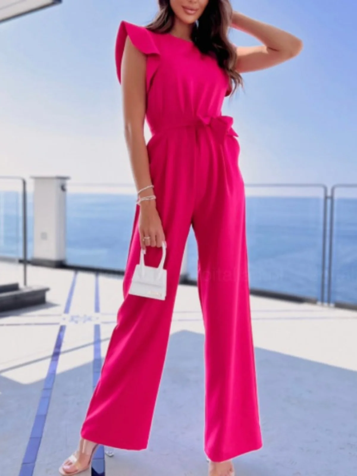 Macacão de Verão com Cintura Ajustável e Pernas Largas, Estilo Casual para o Dia a Dia