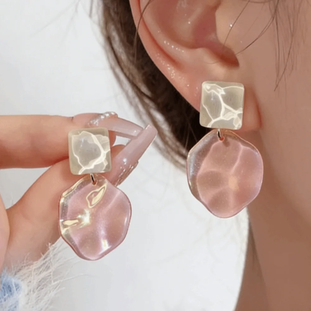 Sweet Water Ripple Eardrop Wavy Round Exquisite Transparent Dangle Earrings Vintage Resin Material Irregular Geometric Ear Stud
