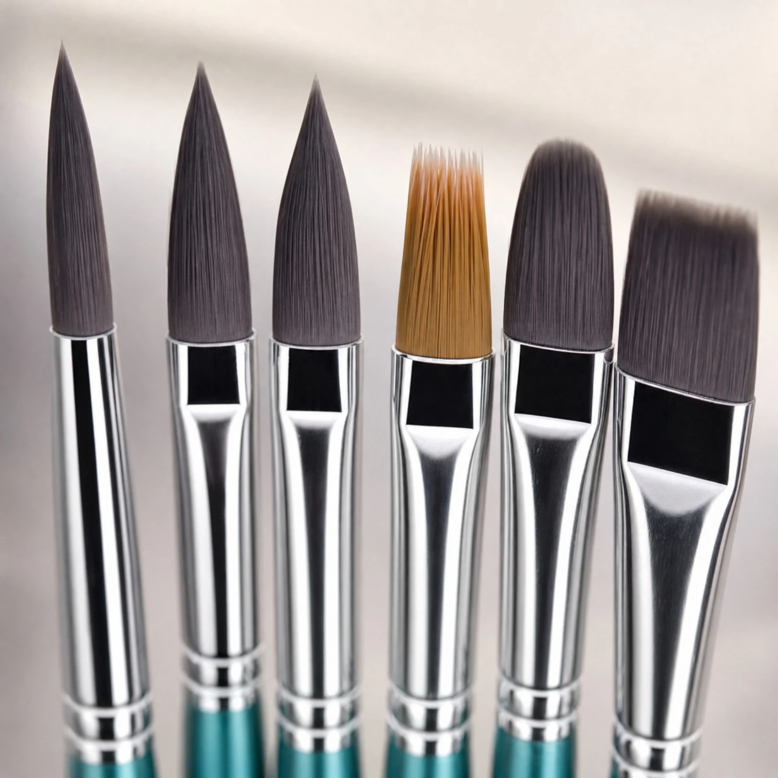 6 Pieces Watercolor Paintbrush Elastic Watercolor Brush Set Nylon Bristle Paint Brush Set Easy to Clean Multi-Shape Non-Shedding