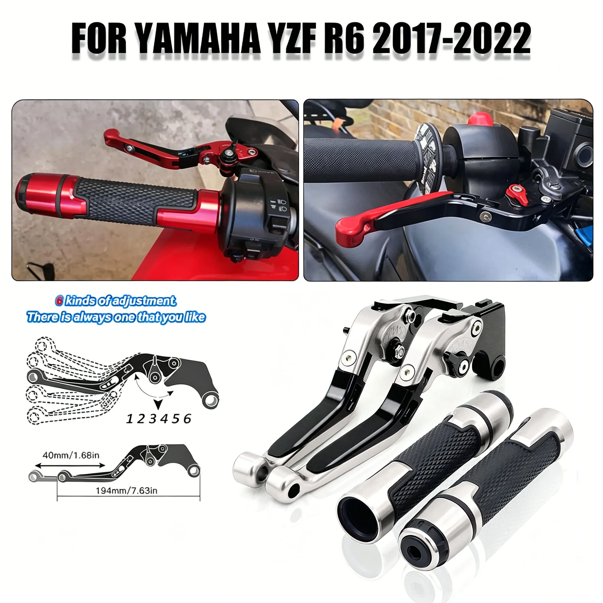 

For Yamaha YZF R6 2017-2022 Motorcycle Brake Clutch Levers Nice CNC Foldable Adjustable Clutch Brake Levers Handles Grips Kit