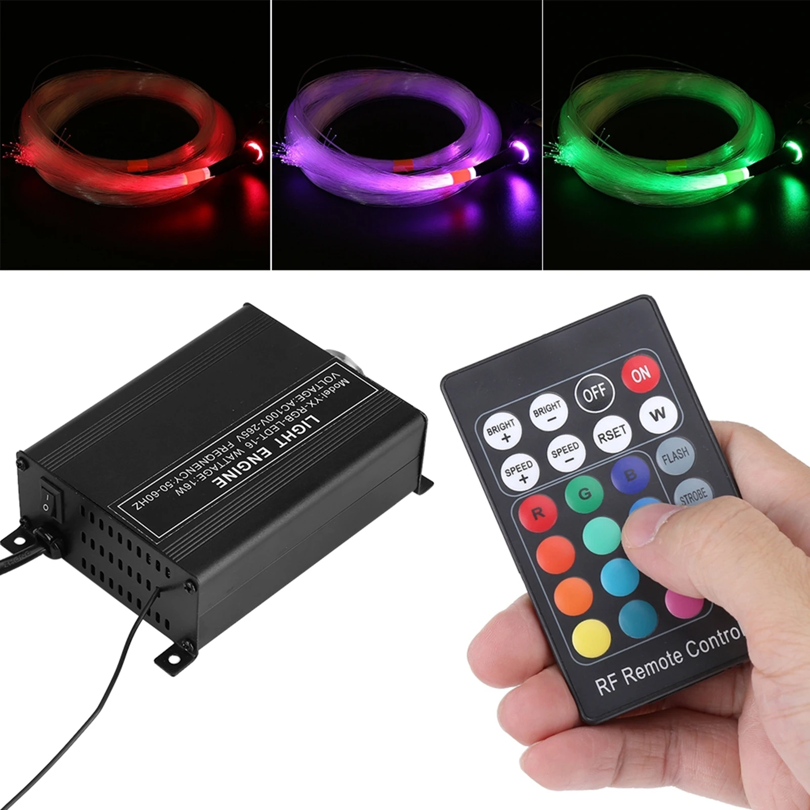 16W RGBW LED Fiber Optic Ceiling Decor Kit Light Engine with Cables Remote Controller EU Plug