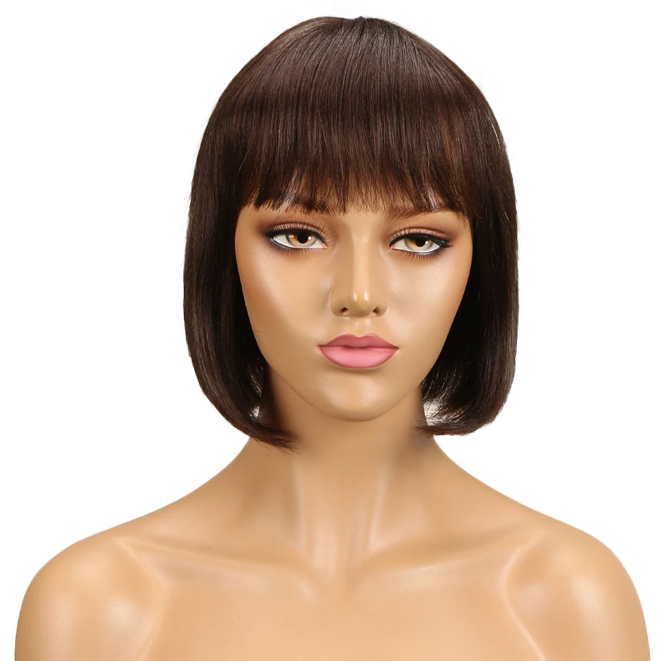 Short Bob Wigs With Bangs for Women Natural Short Straight Human Hair Wigs P4/30 Highlight Ombre Brown Short Bob Brazilian Wigs