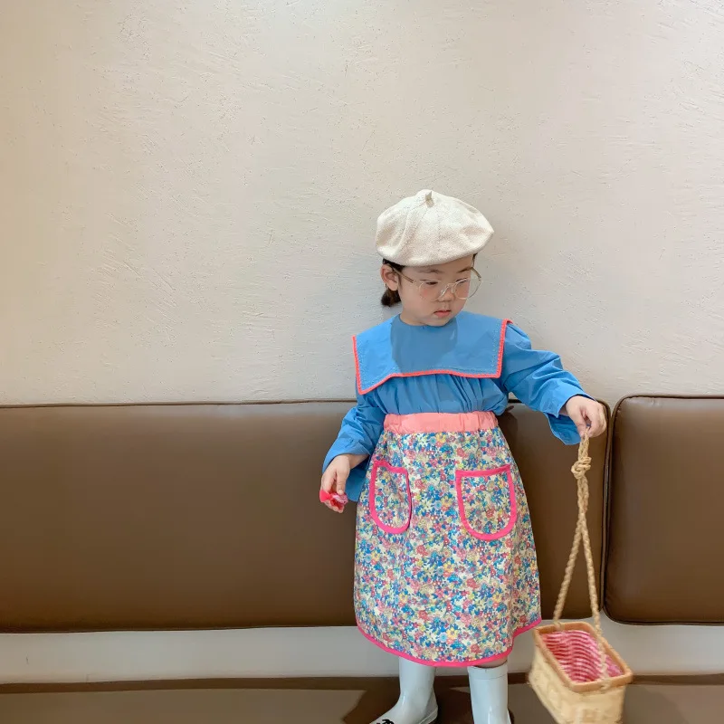 

Korean Children's Clothing Spring New Girls' Set Cute Doll Collar Top Floral Skirt Two-Piece Set