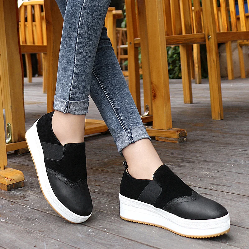 STRONGSHEN Women Platform Loafers Ladies Leather Fashion Vintage Brogue Shoes Moccasins Slip On Casual Shoes Zapatos De Mujer