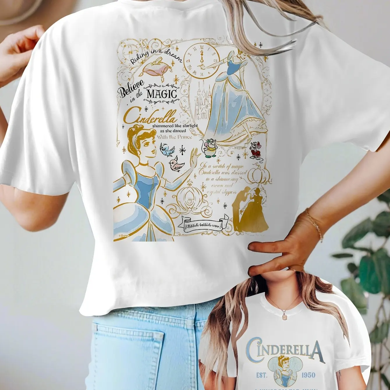 

Детская летняя футболка Disney Cinderella для девочек, семейная одежда для родителей и детей, сказочная повседневная анимационная удобная женская футболка с короткими рукавами
