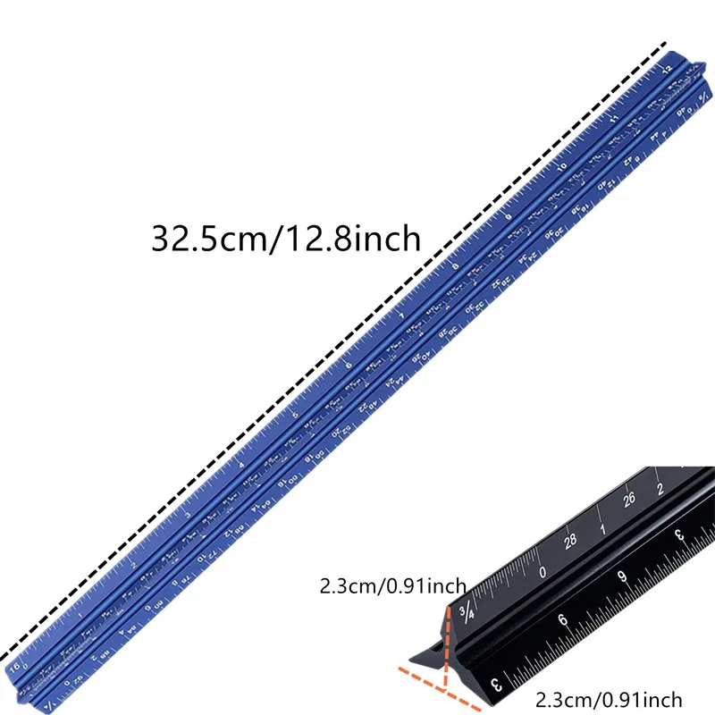 12inch Aluminum Alloy Triangular Ruler Metal Architect Drawing Ruler With High Precision Graduation Line Sewing Tool Accessories