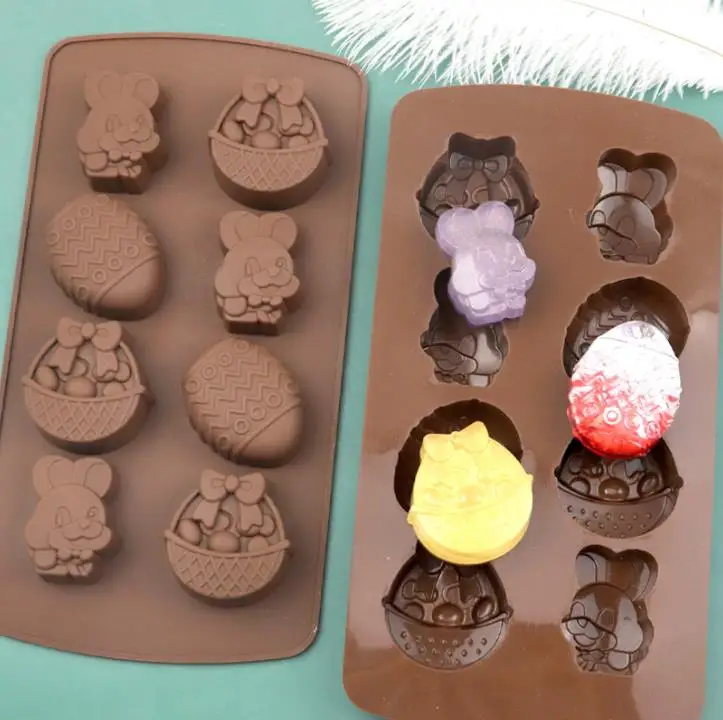 8 Grid Easter Silicone Mould Fondant Molds 3D DIY Bunny Easter Egg Shapes Chocolate Jelly and Candy Cake Mold ni253