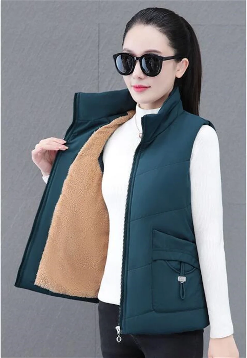 

2025 New Autumn Winter Woman Jacket Fleece Warm Down Cotton Vest Loose Sleeveless Jacket Chaleco Mujer Female Waistcoat Outwear