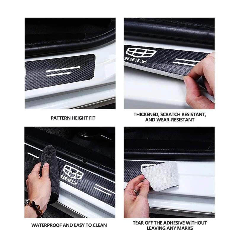 Car Door Carbon Fiber Sill Anti Scratch Protection Strip For Geely Tugella Atlas Pro Coolray Geometry C Emgrand ec7 Monjaro