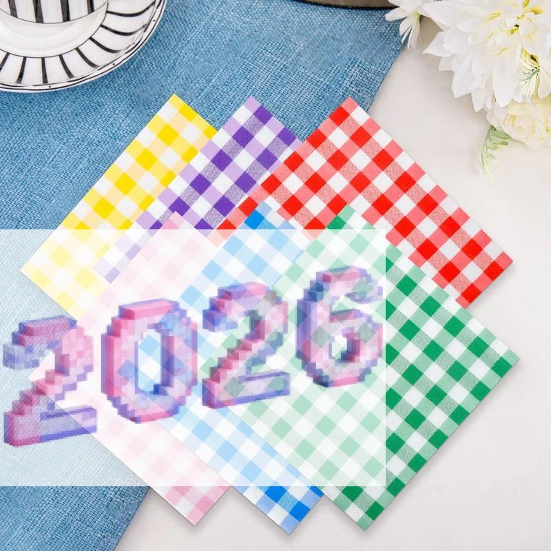 20 Sheets Colorful Gingham Disposable Paper Napkins Soft Absorbent For Picnics Birthday Wedding Holiday Table Decorations