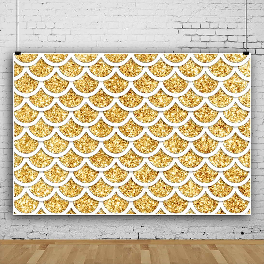 Glitter Gold Sequins Fish Scales Little Mermaid Princess Backdrop Photography Prom Girl Sweet 15 16Th Birthday Photo Backgrounds