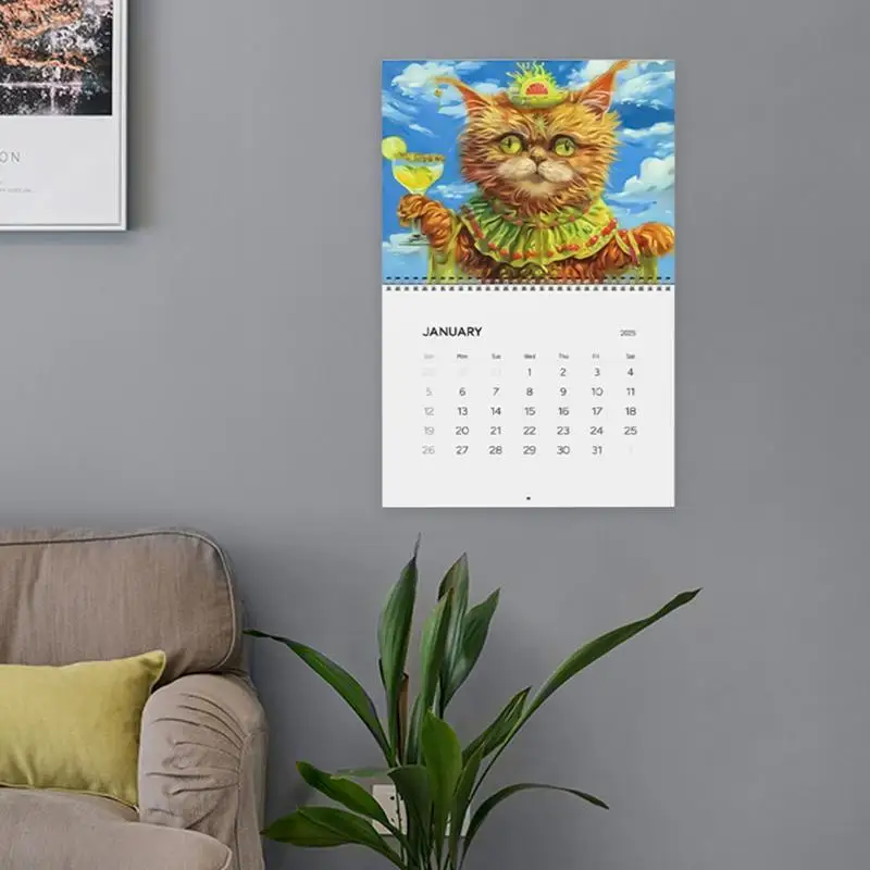 Calendrier vertical suspendu pour chat bizarre, calendriers muraux, calendrier mensuel, calendrier familial de 12 mois, évaluation de la licence pour les amis
