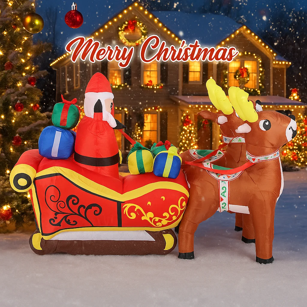 Lampu LED 8.2FT Santa Claus Rusa Natal Tiup Mainan Dekorasi Halaman Pesta Perlengkapan Ornamen Rumah Hadiah Natal