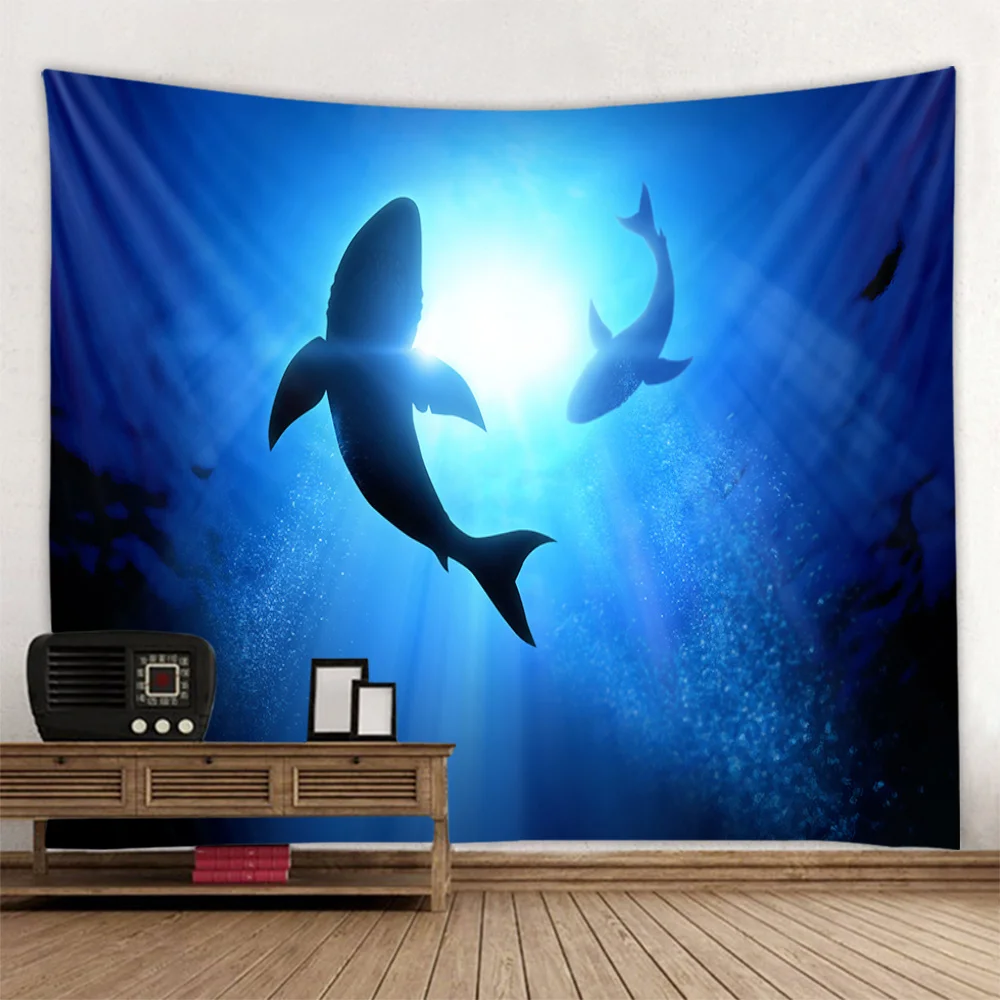 Psychedelic Forest Underwater Shark Tapestry Hippie Background Wall Hanging Home Decor for Living Room Dormitory