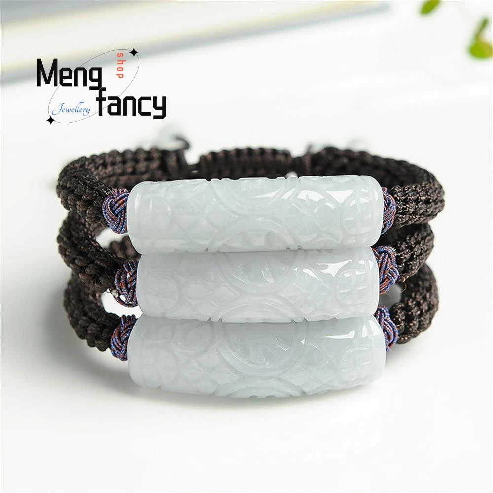 

Natural A-goods Jadeite Carved Blessed Continuous Bracelet Hand-woven Transit Men and Women Models Couple Fashion Luxury Jewelry