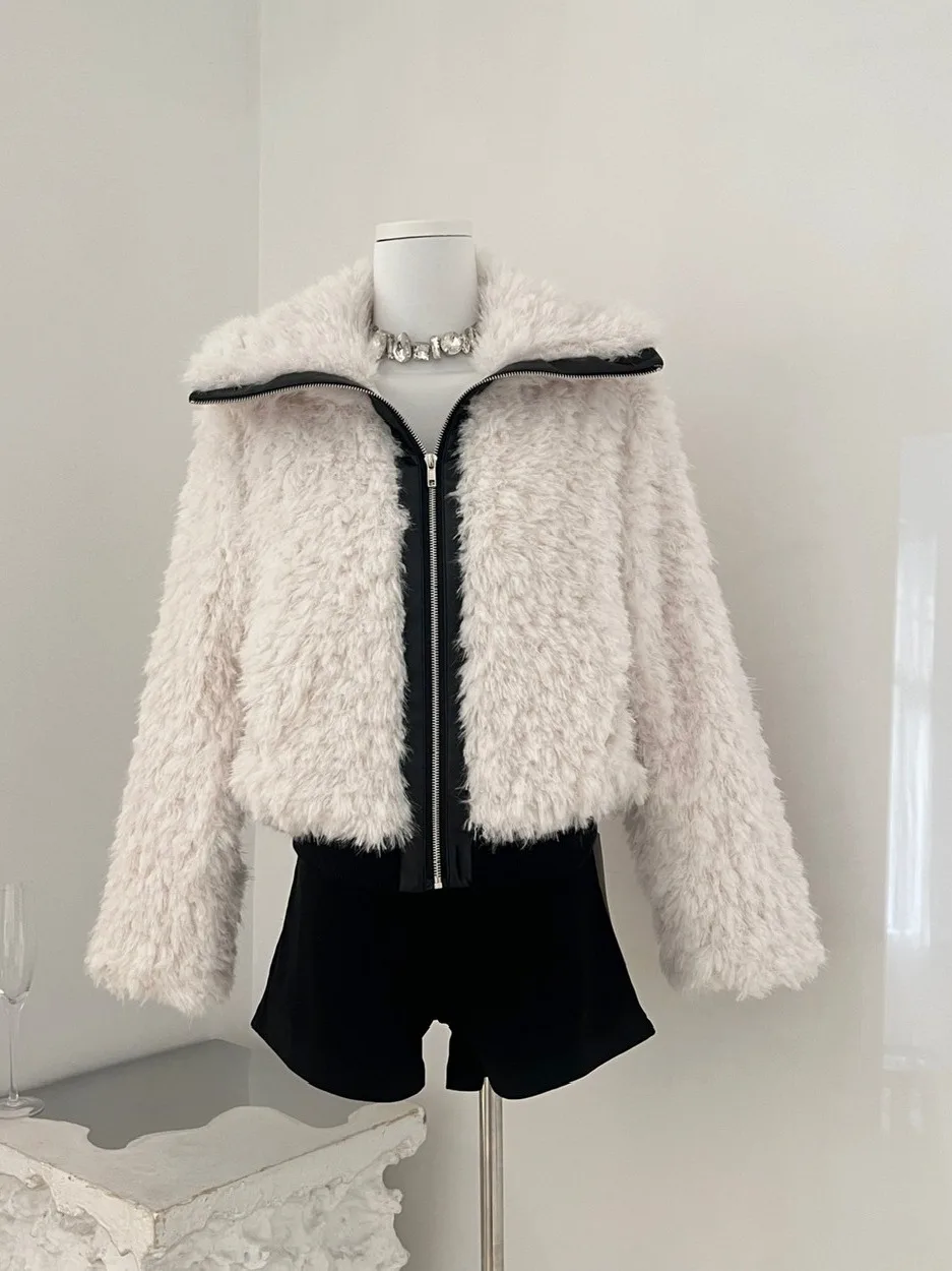 الفرنسية Sle ort ملابس خارجية المرأة شتاء جديد Faion اللون Colion بولي Leather الجلود المرقعة طويلة Sve بدوره إلى أسفل طوق