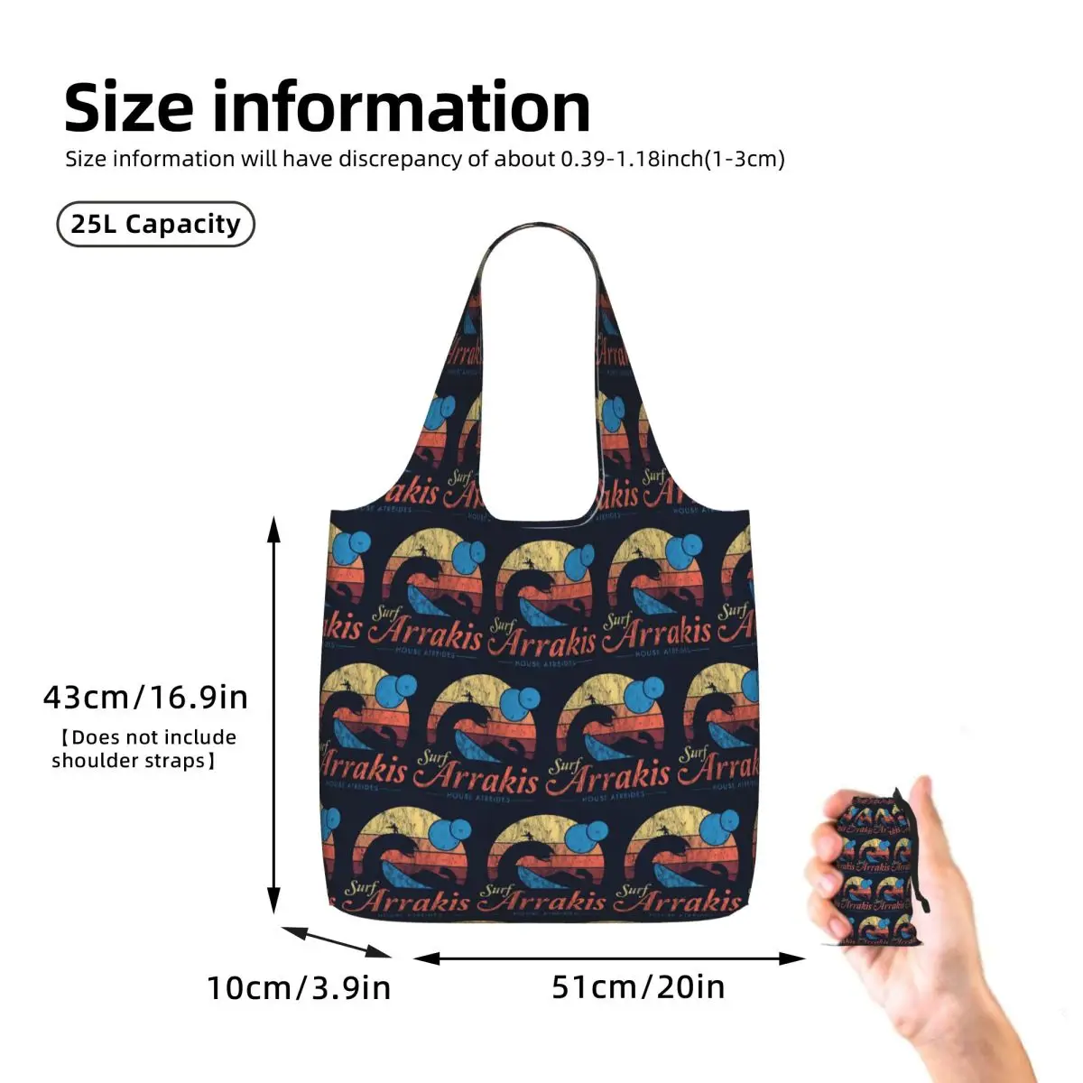 Visit Arrakis Distressed Surf Dune Sci Fi Shopping Tote Bag Canvas Large Capacity Shoulder Bags Shopper Grocery Handbag