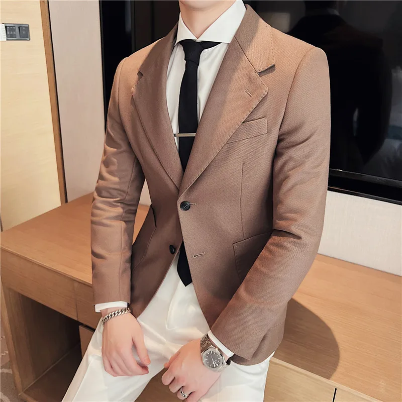 Green Brown Suit Jacket Casual Trendy Men Blazer Masculino British Daily Men Blazer Hombre Fashion Big Collar Slim Fit Suit Coat