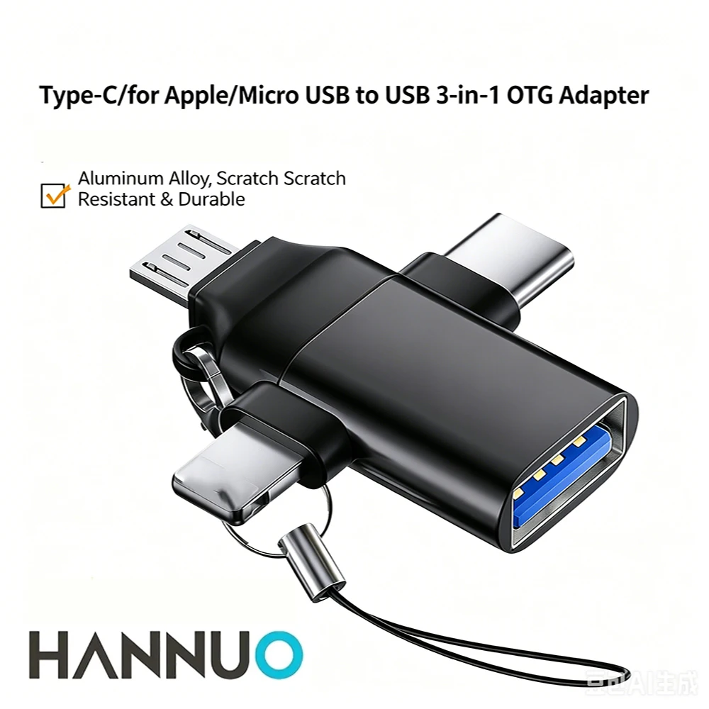 3-in-1 OTG Adapter for iPhone Type-C Micro Lighning Adapter USB 3.0 Camera Adapter Converter for Xiaomi Huawei USB Flash Drive