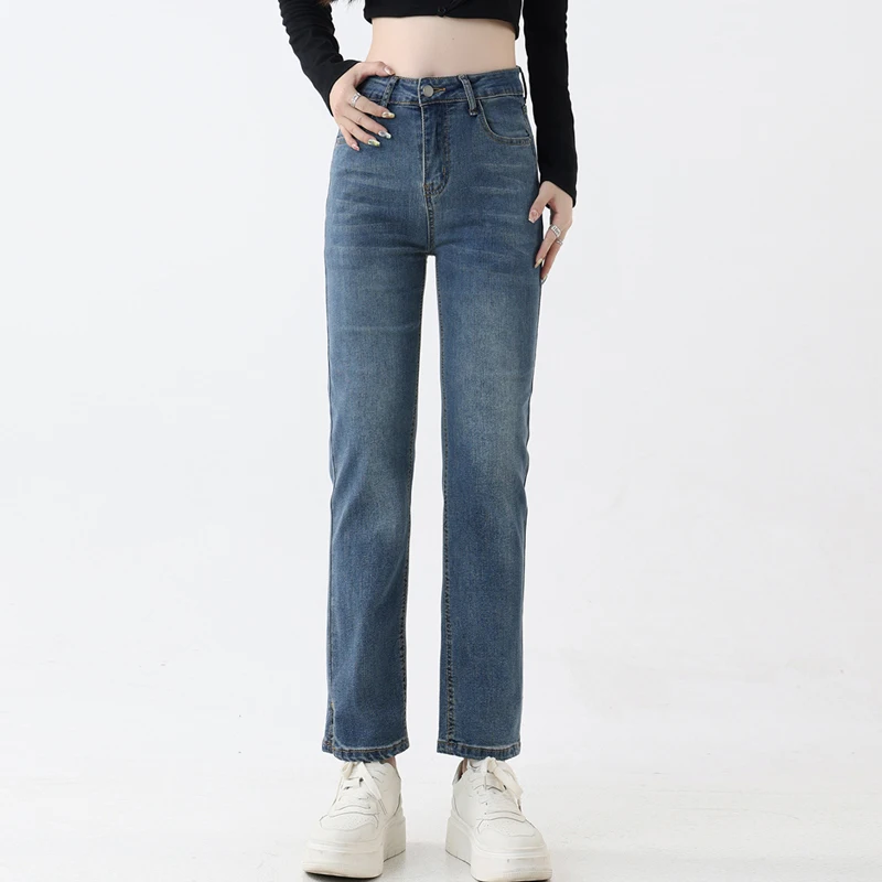 

High Waist Jeans For Women Casual Streetwear Female Clothing Elegant Straight Trousers Vintage Split Denim Pants Women Jeans