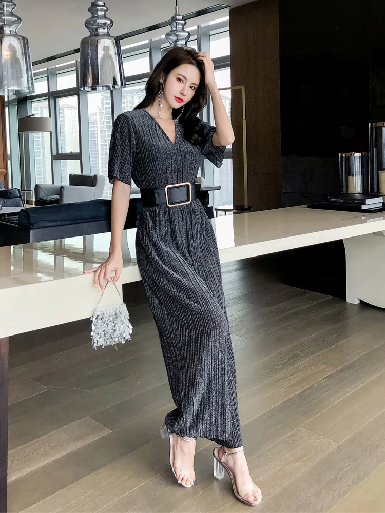 Sommer 2025, Damen-Overall mit weitem Bein, hohe Taille, S Sve, Freizeithose, lange Hose, trendige Polyesterfaser, gerade Röhre