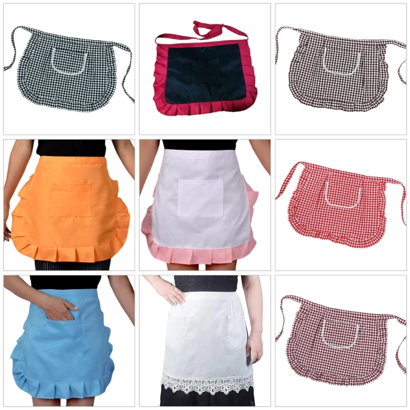 Ruffled Waist Apron for Women Maid Apron Waist Adjustable Kitchen Cooking Apron for Cooking Baking Gardening Coffee Shop Bakery