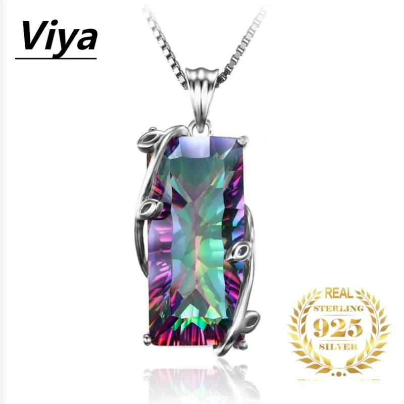 

Silver 925 Colorful Stone Tourmaline Pendant Topaz Leaves GEMSTONE Necklace For women Birthday Party Gift Gemstone Chain