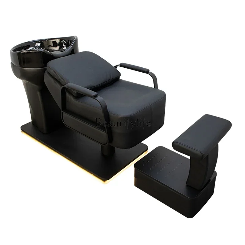 

FG17High-End Barber Shop Fashion Simple Ceramic Deep Basin Half Lying Flushing Bed for Hair Salon
