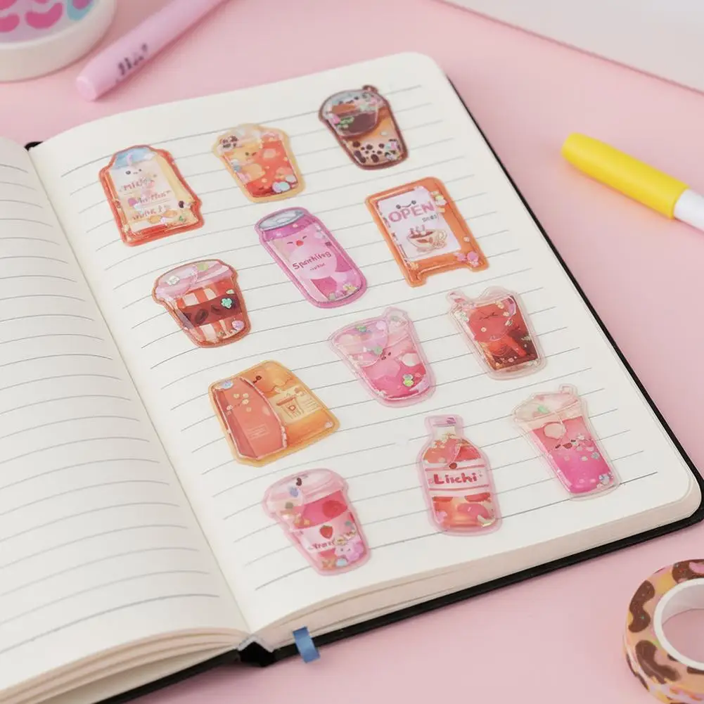 1/3PCS 3D Embossed Crystal Children Stickers, Adorable Assorted Decals Cartoon Mini Hamburger Ice Cream Milk Tea 3D Journal Stic