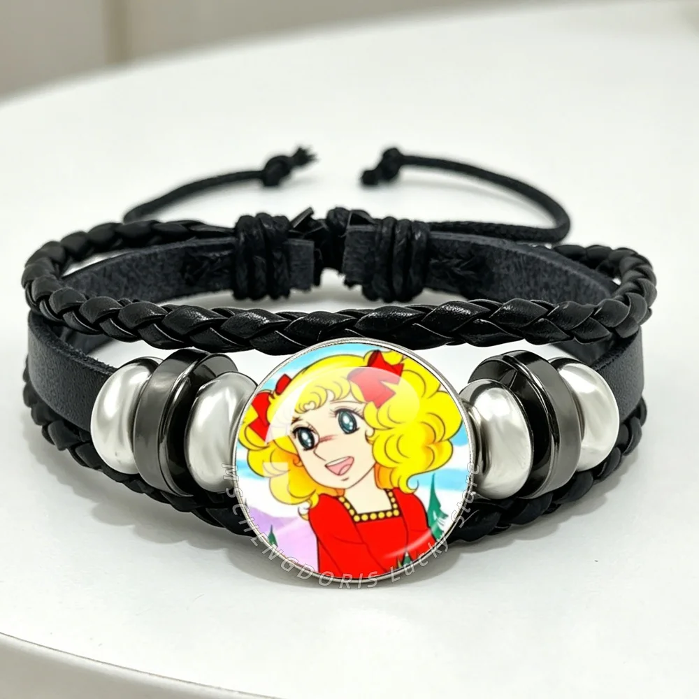 Pulsera Trenzada Multicapa Hecha a Mano con Cabujón de Vidrio de 18MM, Diseño Vintage Candy Candy Anime Manga, Joyería Cosplay, Regalo de Cumpleaños MS027