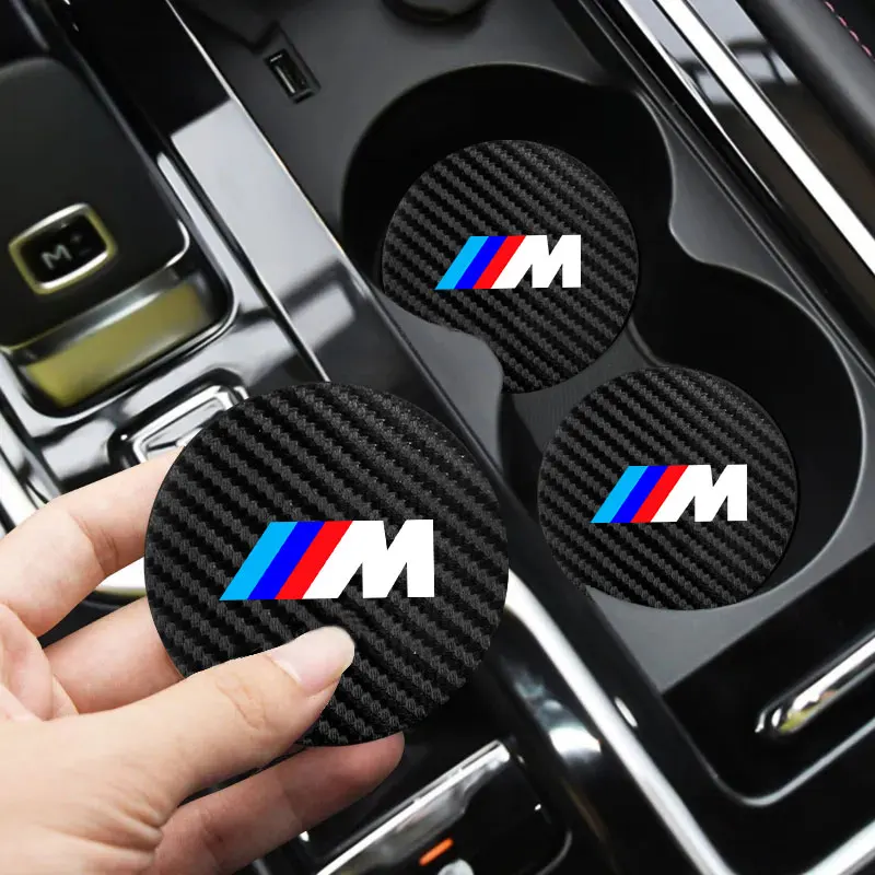 Alfombrilla de cuero para coche, almohadilla antideslizante para taza de agua, para BMW M Performance E46 E90 E60 F20 X1 F10 F30 X3 E70 E39 E36 E87 X7 E92, 2 uds.