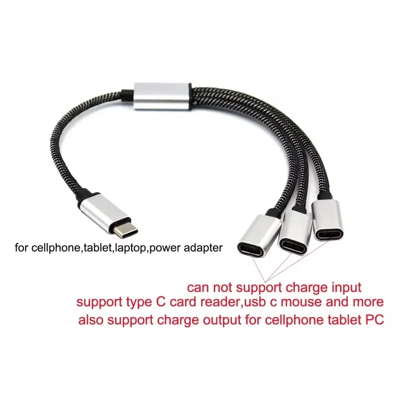 USB C Male to 3 USB C Female Splitter Short Cable Fast Charging Cable for Tablets Laptops Type C Converter Wires Power Adapter